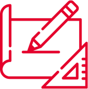 Rotes Symbol mit Stift und Zeichnung